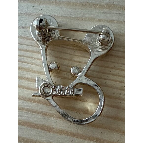 Sarah Cov Mouse Brooch Pin With Green Rhinestone Eyes & Silver Tone Finish - Picture 4 of 4